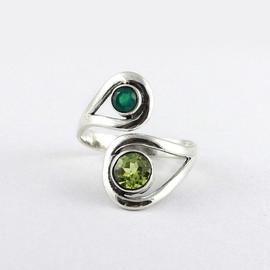 Awesome Green Onyx Peridot 925 Sterling Silver Bezel Setting Ring Manufacture Silver Jewelry