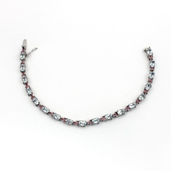 Blue Topaz Ruby Bracelet 925 Sterling Silver Artisan Design Jewelry