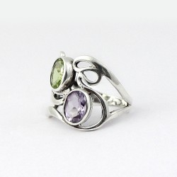 Beautiful Amethyst Peridot 925 Sterling Silver Ring Multi Stone Ring Boho Ring Jewelry