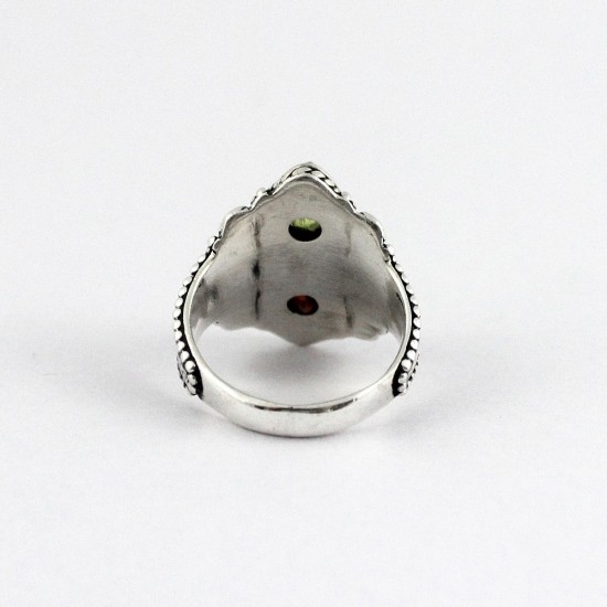 Beautiful Garnet Peridot 925 Sterling Silver Ring Pear Faceted Stone Engagement Ring Jewellery