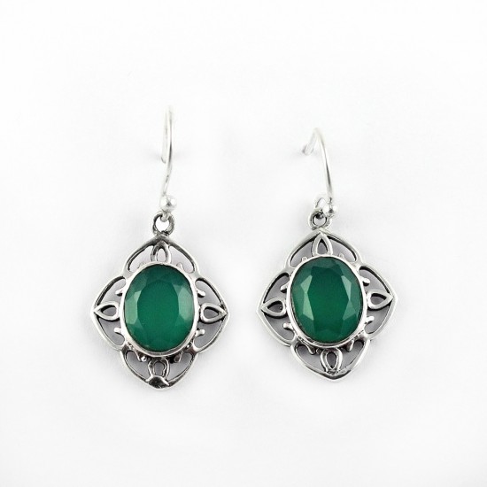 Drop Dangle Green Onyx 925 Sterling Silver Earring