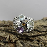 Beautiful Design Handmade Ring 925 Sterling Silver Multi Stone Jewelry
