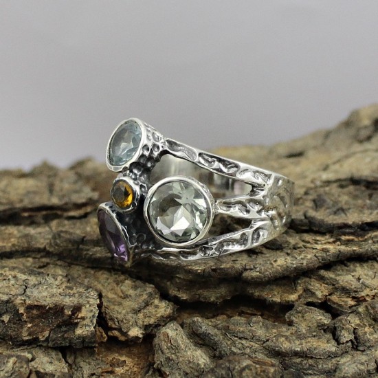 Beautiful Design Handmade Ring 925 Sterling Silver Multi Stone Jewelry