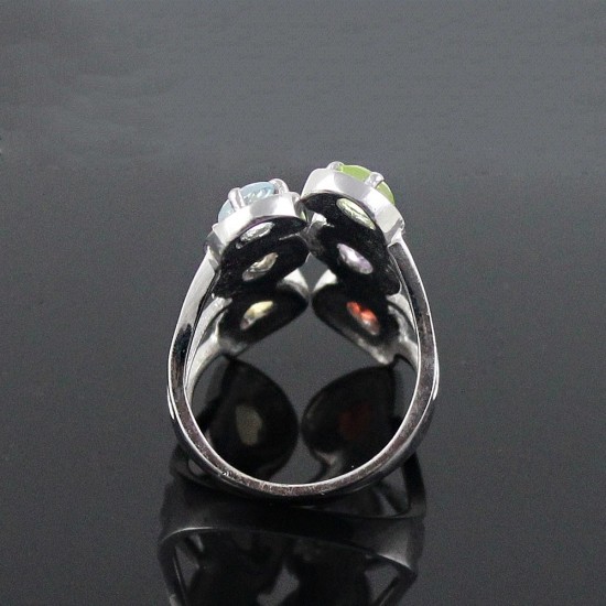 925 Sterling Silver !! Beautiful Multi Stone Rhodium Plated Ring Jewelry