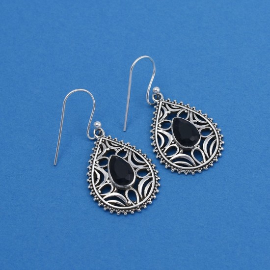 Black Onyx 925 Sterling Silver Drop Dangle Earring Handmade Jewelry Gift For Her