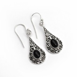 Natural Black Onyx 925 Sterling Silver Handmade Teardrop Earring Jewelry