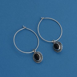 Black Onyx 925 Sterling Silver Hoop Earring Jewelry Gift For Her