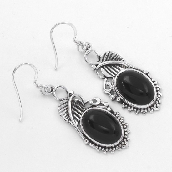 Black Onyx Drop Earring Handmade 925 Sterling Silver Oxidized Silver Jewellery Gift For Her