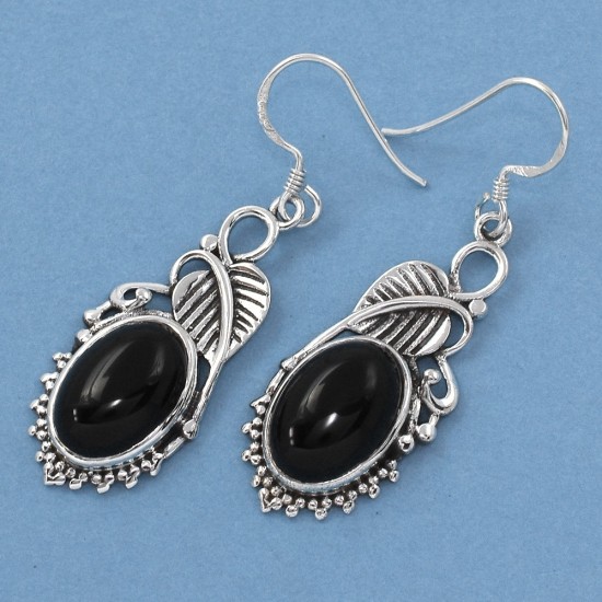Black Onyx Drop Earring Handmade 925 Sterling Silver Oxidized Silver Jewellery Gift For Her