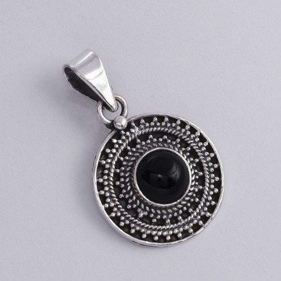 Black Onyx Gemstone Pendant 925 Sterling Silver Handmade Pendant Jewelry