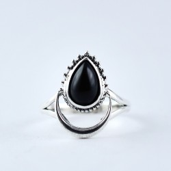 Black Onyx Half Moon Shape Handmade 925 Sterling Silver Ring Jewelry Gift For Her