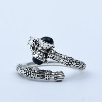 Adjustable Black Onyx Ring 925 Sterling Silver Oxidized Silver Ring Indian Religious Jewellery Gift For Her