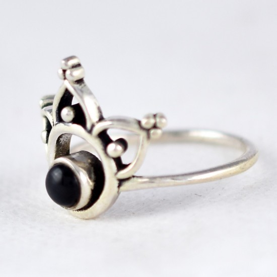 Black Onyx Ring Crown Shape Handmade 925 Sterling Silver Boho Ring Birthstone Ring Jewellery Gift For Her