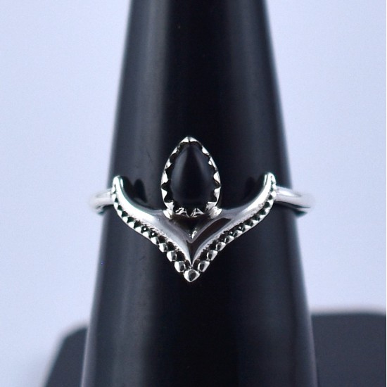 Black Onyx Ring Pear Shape 925 Sterling Silver Boho Ring Jewelry Engagement Ring Gift For Her