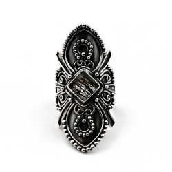 Black Rutile 925 Sterling Silver Handmade Oxidized Ring Artisan Design Jewelry