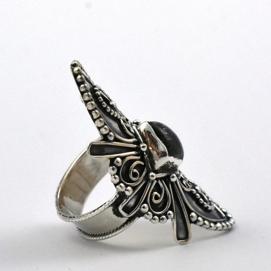 Black Rutile Ring Oxidized Silver Jewelry Boho Ring Handmade 925 Sterling Silver Gift For Her