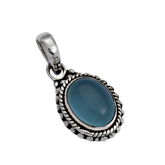 Natural Blue Chalcedony 925 Sterling Silver Charming Pendant Boho Jewelry