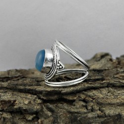 Blue Chalcedony 925 Sterling Silver Ring Jewelry Gift For Her