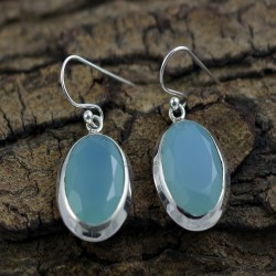 Blue Chalcedony Dangle Earring 925 Sterling Silver Women Handcrafted Silver Earring Jewellery