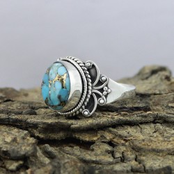 Blue Copper Turquoise 925 Sterling Silver Ring Jewelry