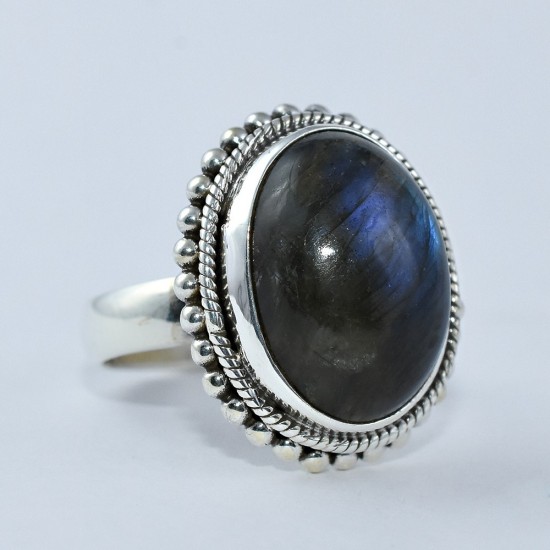 Blue Fire Labradorite 925 Sterling Silver Ring Oval Shape Handmade Unique Jewelry