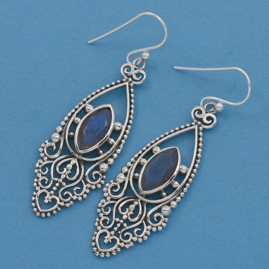 Blue Fire Labradorite Drops Earring Handmade Oxidized Jewelry 925 Sterling Silver Wholesale Silver Jewelry