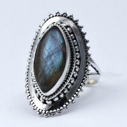 Blue Fire Labradorite Ring Handmade Marquise Shape 925 Sterling Silver 925 Stamped Silver Jewelry