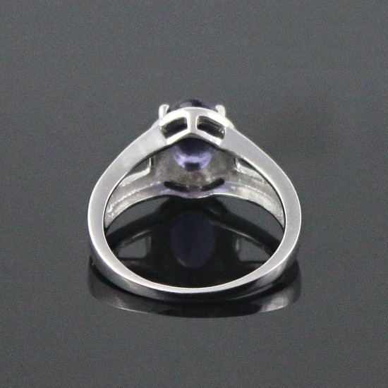 Adorable Oval Shape Blue Iolite 925 Sterling Silver Rhodium Plated Ring Jewlry