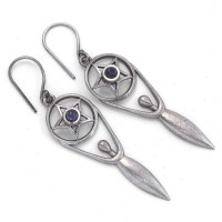 Blue Iolite Glass Earring Solid 925 Sterling Silver Drop Dangle Earring Oxidized Silver Jewellery Gift For Her