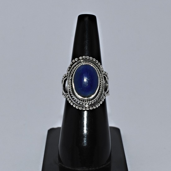 Blue Lapis Lazuli Oval Shape 925 Sterling Silver Boho Ring Birthday Present Gift Jewelry
