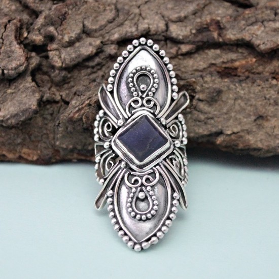 Actual Square Shape Lapis Gemstone 925 Sterling Silver Ring