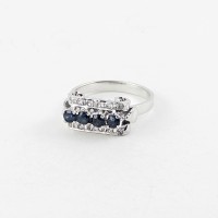 Rectangle Shape Blue Sapphire 925 Sterling Silver Rhodium Plated Ring