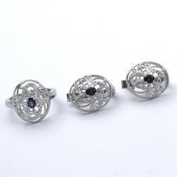 Blue Sapphire Rhodium Polished Ring Earring Jewellery Set Solid 925 Sterling Silver Handmade Silver Jewellery