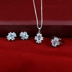 Blue Topaz C.Z Gemstone Jewelry Set Solid 925 Sterling Silver Rhodium Plated Jewelry Anniversary Gift