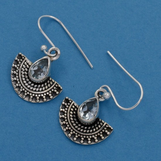 Blue Topaz Drop Earrings Oxidized Silver Jewelry Handmade 925 Sterling Silver Jewelry