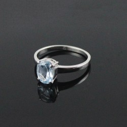 Blue Topaz Rhodium Plated 925 Sterling Silver Ring Handmade Jewelry