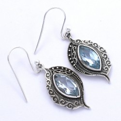 Blue Topaz Drop Earring Solid 925 Sterling Silver Oxiidzed Jewelry Manufacture Silver Jewelry