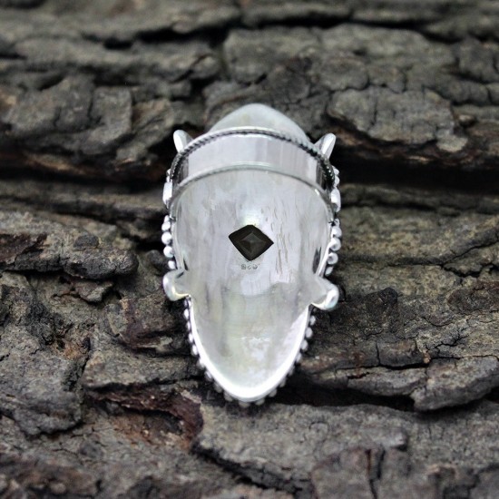 Natural Smoky Quartz Square Shape 925 Sterling Silver Ring