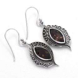 Brown Smoky Quartz Drop Earrings Oxidized Jewelry Handmade 925 Sterling Silver Jewelry