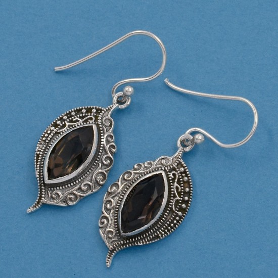 Brown Smoky Quartz Drop Earrings Oxidized Jewelry Handmade 925 Sterling Silver Jewelry