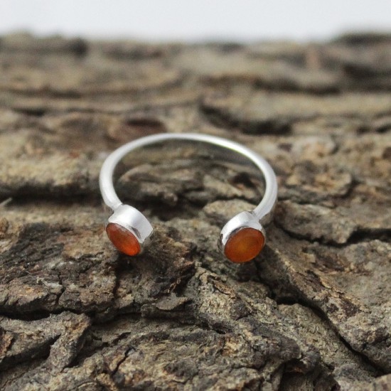 Exclusive Round Shape Orange Carnelian 925 Sterling Silver Ring