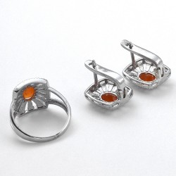 Carnelian Gemstone Ring Earring Jewellery Set Handmade 925 Sterling Silver Rhodium Polished Jewellery
