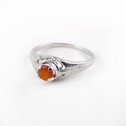 Carnelian Rhodium Plated 925 Sterling Silver Ring