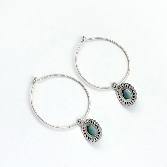 Chalcedony Hoop Earring 925 Sterling Silver Women Party Wear Jewelry