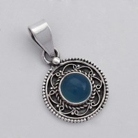 Chalcedony Pendant 925 Sterling Silver Indian Artisan Design Handmade Oxidized Jewelry