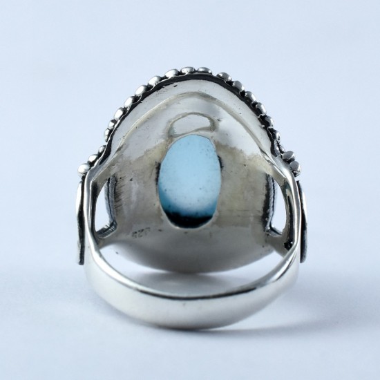 Chalcedony Ring Blue Colour 925 Sterling Solid Silver Oxidized Silver Ring Jewelry Gift For Her