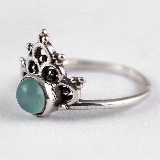 Chalcedony Ring Crown Shape 925 Sterling Silver Handmade Silver Jewelry Birthday Present Gift For Her