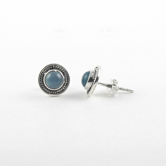 Sky Blue Chalcedony Stud Earring 925 Sterling Silver Jewelry