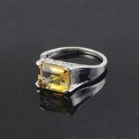 Charming !! Citrine 925 Sterling Silver Rhodium Plated Ring Jewelry