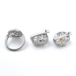 Citrine Gemstone Jewelry Set Handmade 925 Sterling Silver Rhodium Polished Ring Earring Jewelry Set